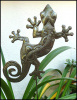 Gecko Metal Plant Stick - Haitian Metal Art, Garden Art Plant Stake - 10" x 14"